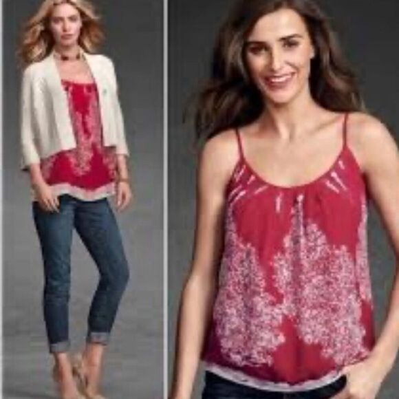 CAbi red Township Cami Heart of CAbi spaghetti strap  tank top blouse size s - Picture 1 of 7